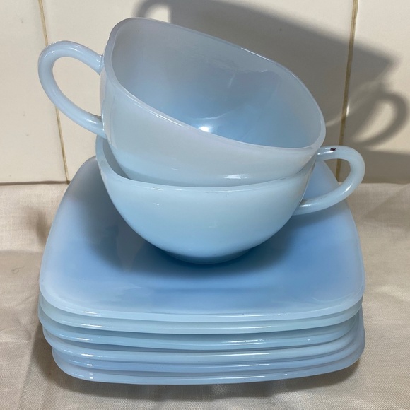 None Dining Vintage Blue Milk Glass Cups And Saucers Poshmark
